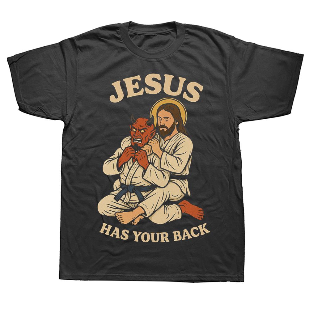 Funny Jesus Jiu Jitsu T Shirt Christian BJJ Men Women Pure Cotton Humor Streetwear Tee Shirt Short Sleeve Unisex Loose Clothing