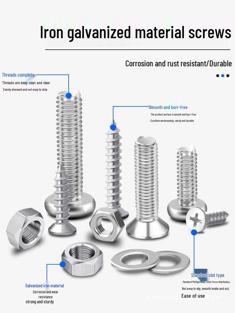Round Head Phillips Screw Set: M2-M6 Self-Tapping with Nuts, Caps, and Washers