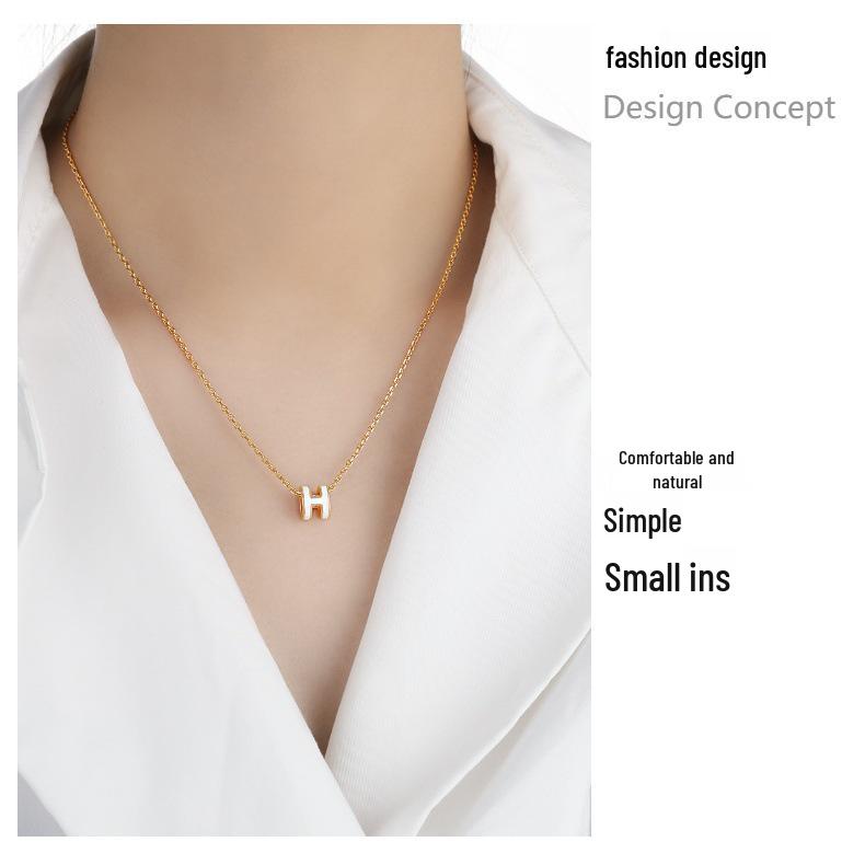 Pony's White 18K Gold Plated 'H' Initial Necklace - Elegant, High-End, Non-Fading Clavicle Chain