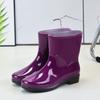 New medium tube rain shoes fashionable women's rain boots velvet warm water shoes waterproof and non-slip beef tendon sole rubber shoes