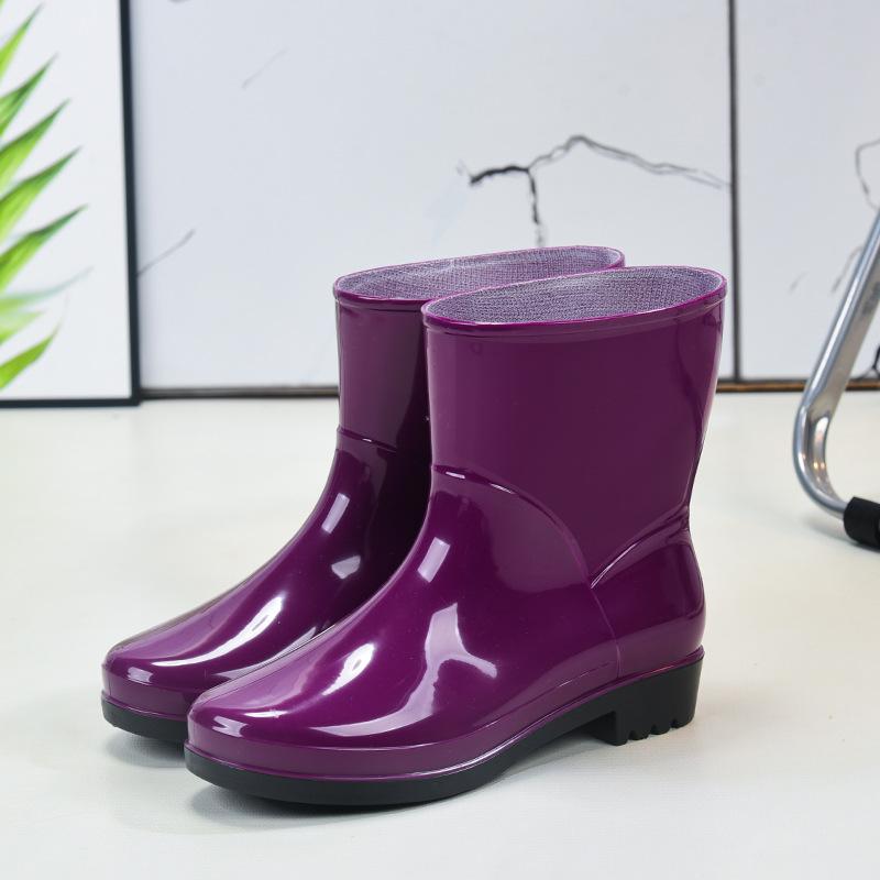New medium tube rain shoes fashionable women's rain boots velvet warm water shoes waterproof and non-slip beef tendon sole rubber shoes