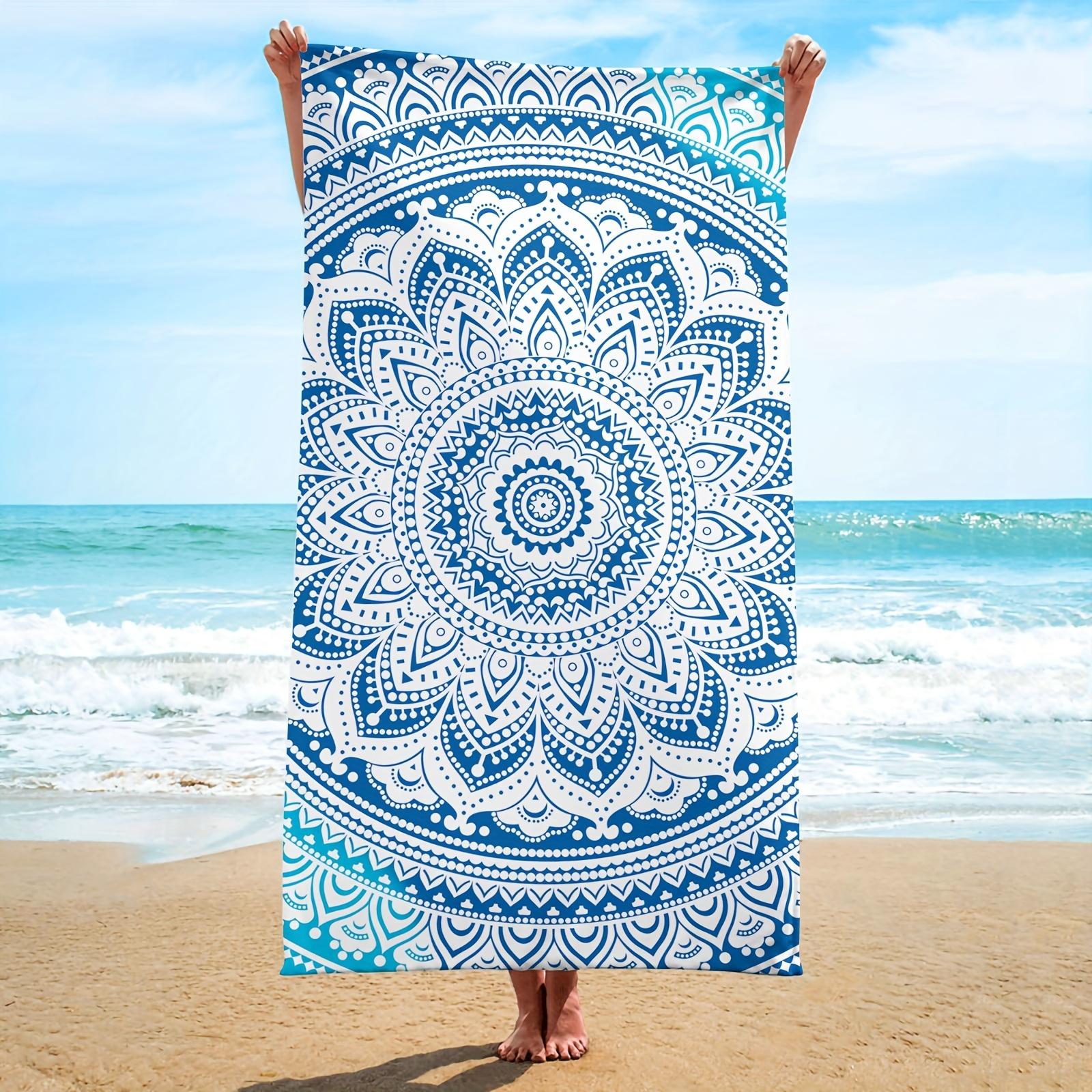 

1pc Geometric Mandala Beach Towel - Soft Lightweight, Blue & White Modern Design, Beach Blanket, Camping Gear,Contemporary Style W40*H60(CM)