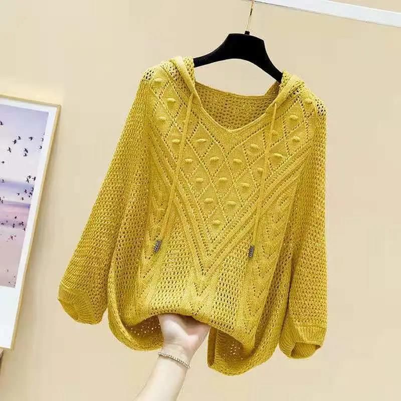 Pull à manches creuses en tricot fin et ample pour femme