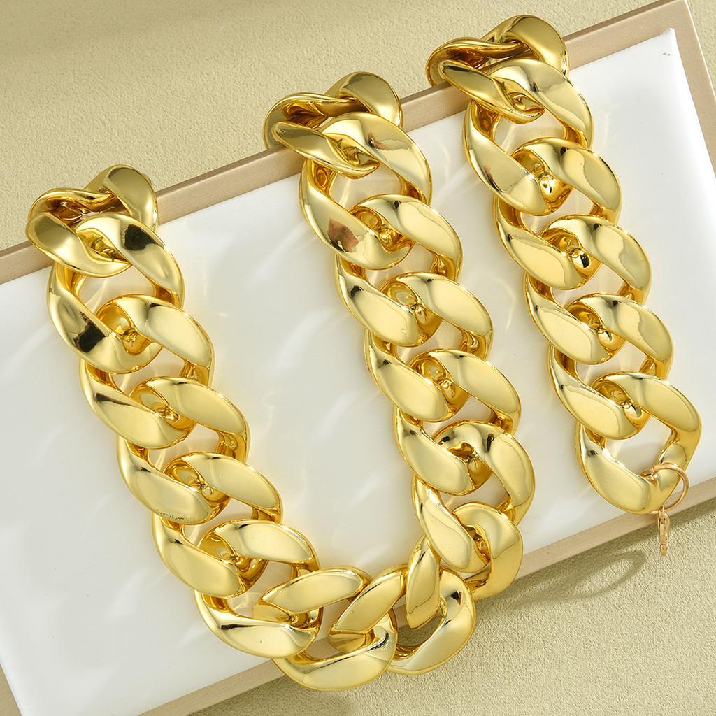 Set 2 Pezzi Esagerato Set Collana e Bracciale a Catena Cubana per Donne Colore Oro Catena Spessa Collane Choker Vintage Set Gioielli