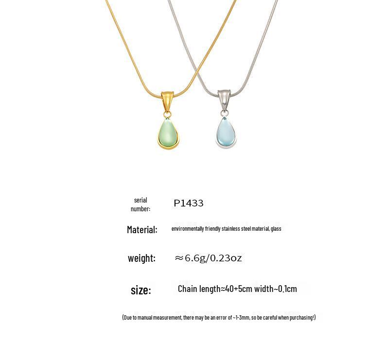 Oumaijia French Luxury Green Blue Glass Teardrop Pendant Necklace for Women – Minimalist Clavicle Chain Jewelry