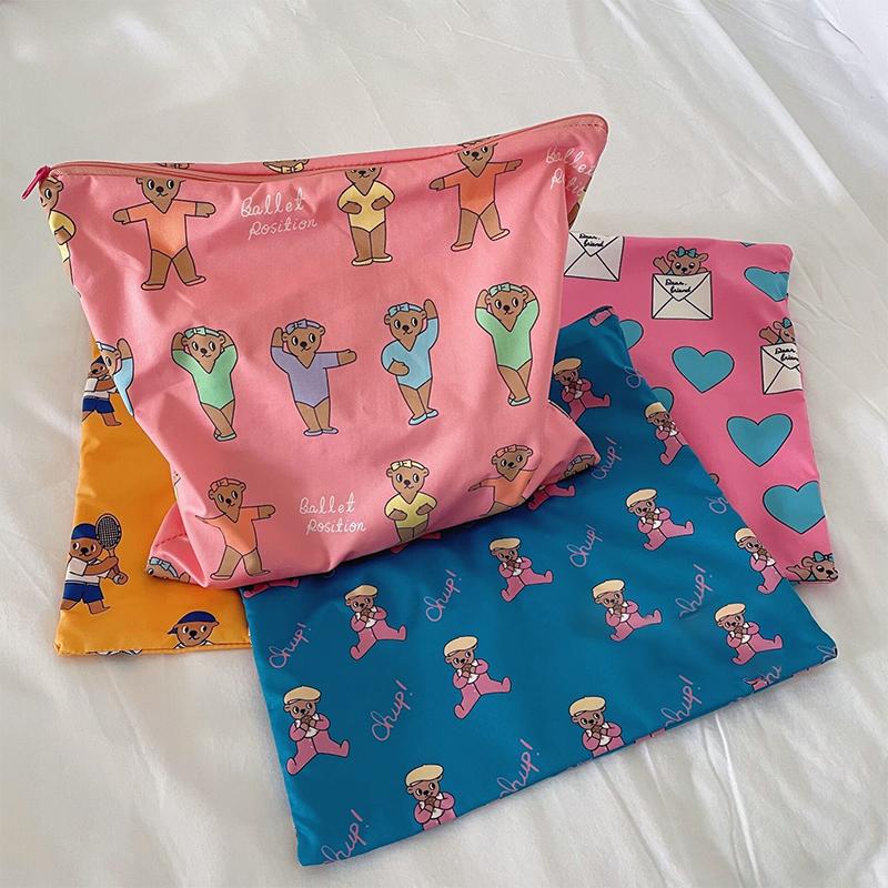 Kawaii Makeup Bag  Cartoon Bear Pattern Cosmetic Pouch Toiletry Bag Large Capacity Portable Stationery Bag