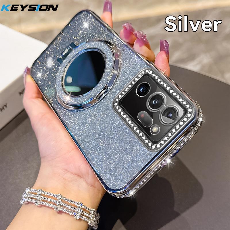 

KEYSION Luxury Glitter Jewelled Magnetic Phone Case for Samsung Galaxy Note 20 20 Ultra 5G Makeup Mirror Stand Shockproof Cover for Note 20 Ultra срібний