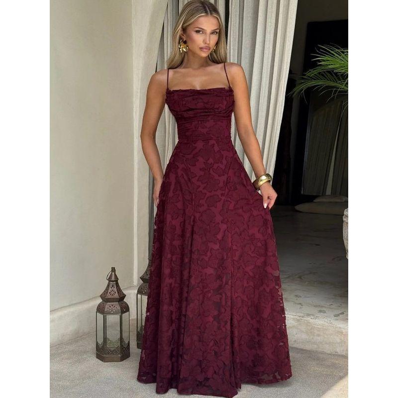 Paris Banquet French Style Advanced Romantic Style Backless Lace Jacquard Temperament Sexy Sling Formal Dress Dress