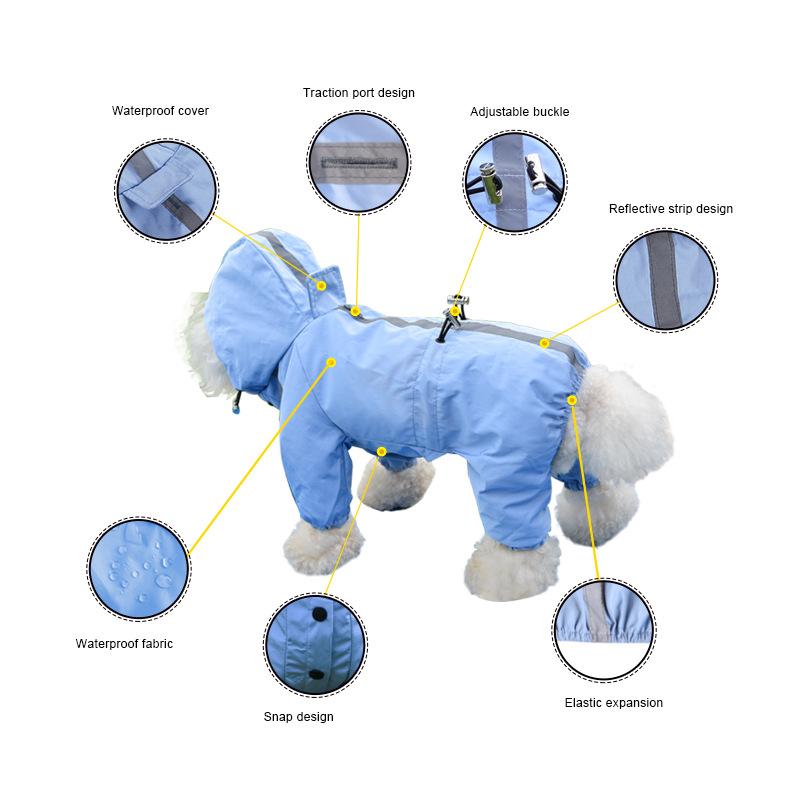 Pet Four-legged Waterproof Raincoat Dog Outdoor Reflective Hooded Waterproof Poncho All-season Rainy Day Dog Suit