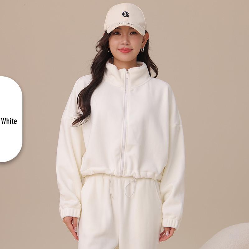 Women's Oreo Fleece Sports Jacket: Double-Sided, Velvet Thickened, Stand Collar, Loose Fit for Autumn/Winter Fitness & Casual Wear.