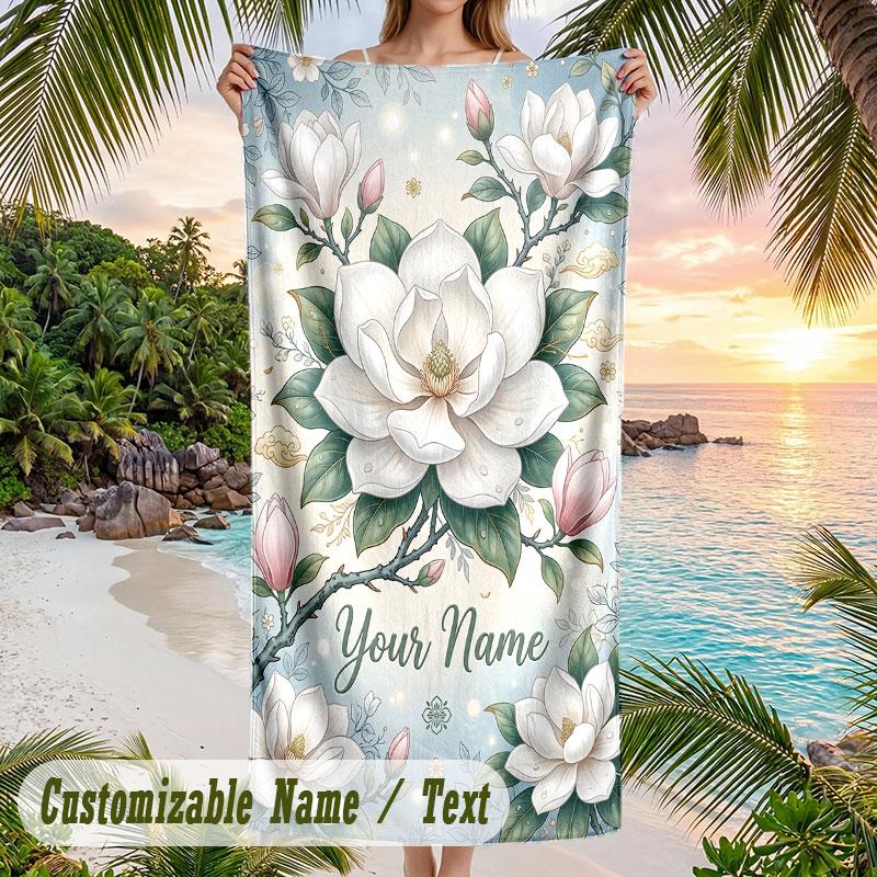 Floral Elegance 8 Theme Quick Dry Beach Towel Custom Name Text Print Large Sand Resistant Towel Beach Vacation