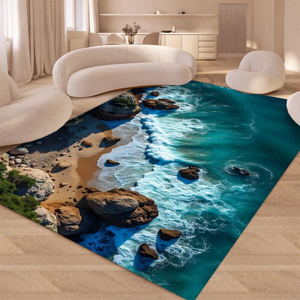Sea Water Beach Reef Nature Scenery Carpet Rug for Living Room Bedroom Home Sofa Decoration,Kids Non-slip Floor Mat