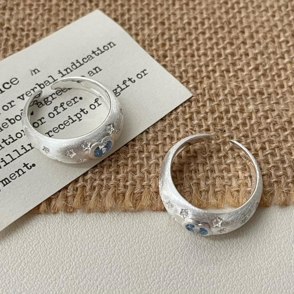 925 Sterling Silver Rings for Women Couple Minimalist Handmade Simple BLue Heart CZ Ring Fine Jewelry Gift Prevent Allergy