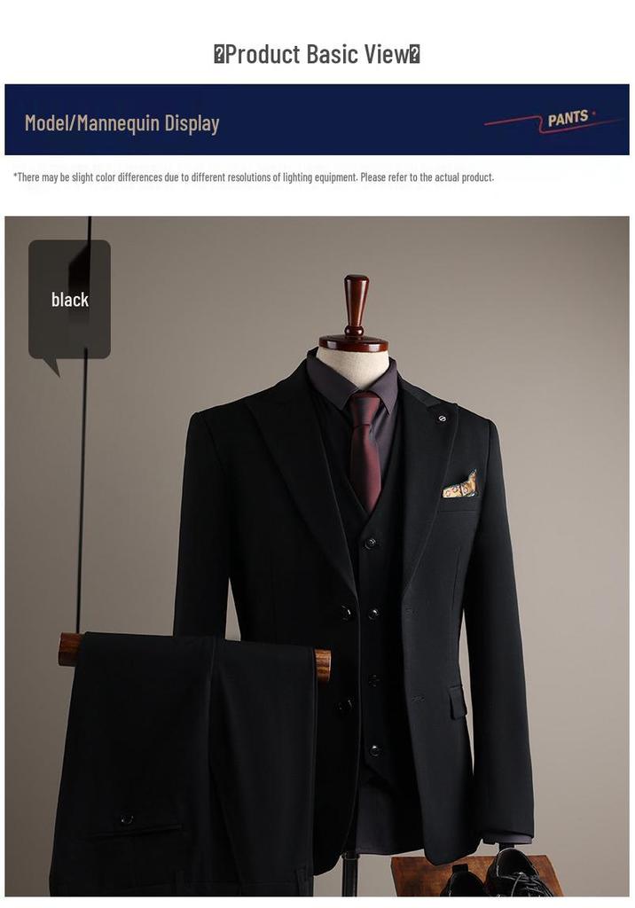 Premium British Two-Button Men's Three-Piece Suit: Solid Color, Western Style, Formal Business Wear