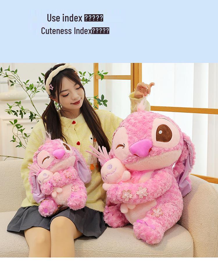 Sakura Pink Stitch Plush Toy with Flowers - Valentine's Day Gift for Girls
