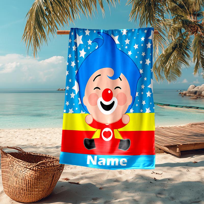 Custom Name Ultra-Soft Beach Towel with Plim Plim Theme,Ideal for Pool - Camping, Diving - Perfect Travel Essential, Vibrant Beach Towel.