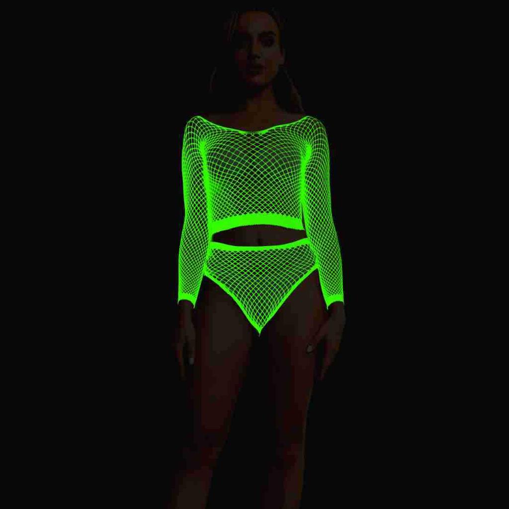 Luminous jumpsuits, fishing nets, stockings, battle suits, night outdoor one-piece women's flavor raw split ends, nude feeling, reflective
