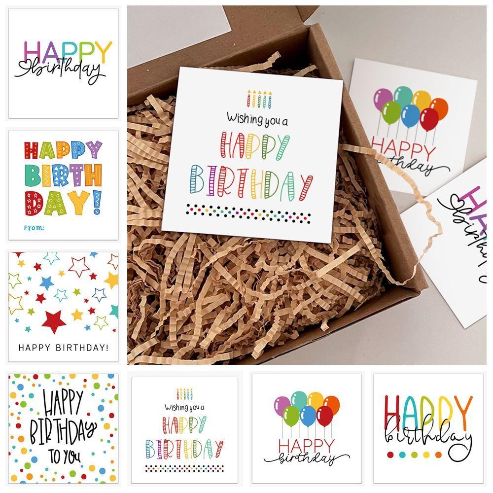 50PCS Creative Colorful Happy Birthday Cards Paper Balloon Dots Pattern Message Cards Sqaure Blank Back Party Cards Package