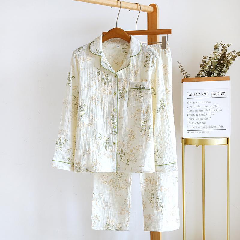 Women's Pure Cotton Long-Sleeve Pajama Set - Sweet Forest Style for Spring and Autumn
