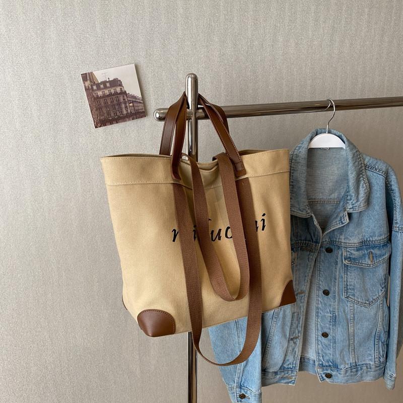 High-end Urban Style Canvas Tote Bag With Large Capacity For Women In Black