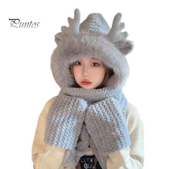

Женская зимняя шапка-шарф с перчатками, толстый плюшевый декор в виде рогов оленя, пушистый искусственный мех, полная защита, ветрозащитный головной убор для активного отдыха на природе, фотореквизит серый