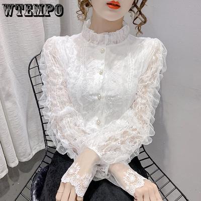 Lace Bottom Shirt Outer Wear Women's Spring and Autumn Padded Fashion Lace Cardigan French Lapel Long Sleeve Top