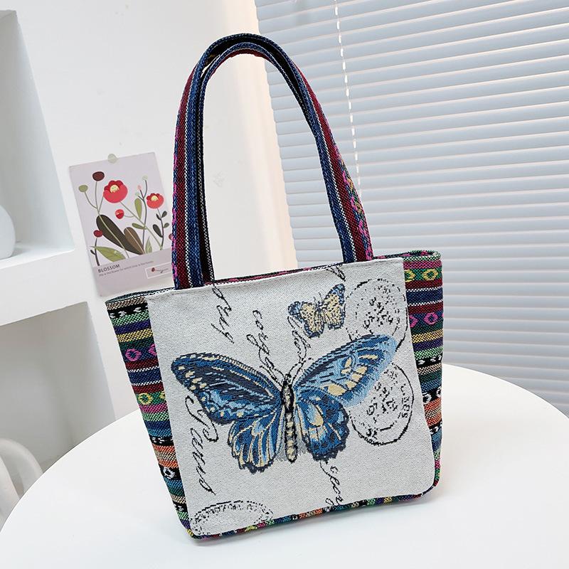 Embroidered canvas handbag women's handbag casual mommy handbag lunch box bag small cloth bag