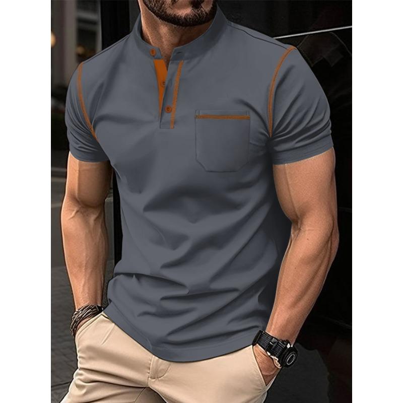 Summer Polo Shirt with Stand Up Collar Pocket for Men's Sports Polo Shirt