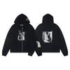Erkek Geniş Kesim Pamuklu Kapüşonlu Fermuarlı Sweatshirt Sokak Giyim Günlük Harf Baskılı Uzun Kollu Tişört