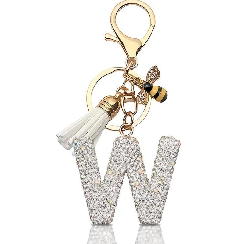 Błyszczący Rhinestone Litera Początkowa A Z Brelok Uroczy Breloczek z Pszczółką Ozdoba z Frędzli Spersonalizowane Prezenty Na Kluczyki Samochodowe Torbę