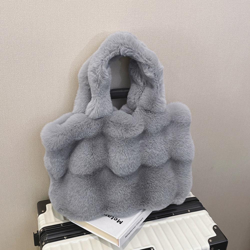 Plush Handbag Fashionable Top-handle Winter Satchel Versatile Shoulder Bag for Girls