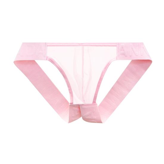 Men Briefs Low Waist Solid Color Thongs Solid Color Mesh Yarn Splicing Ultra Thin