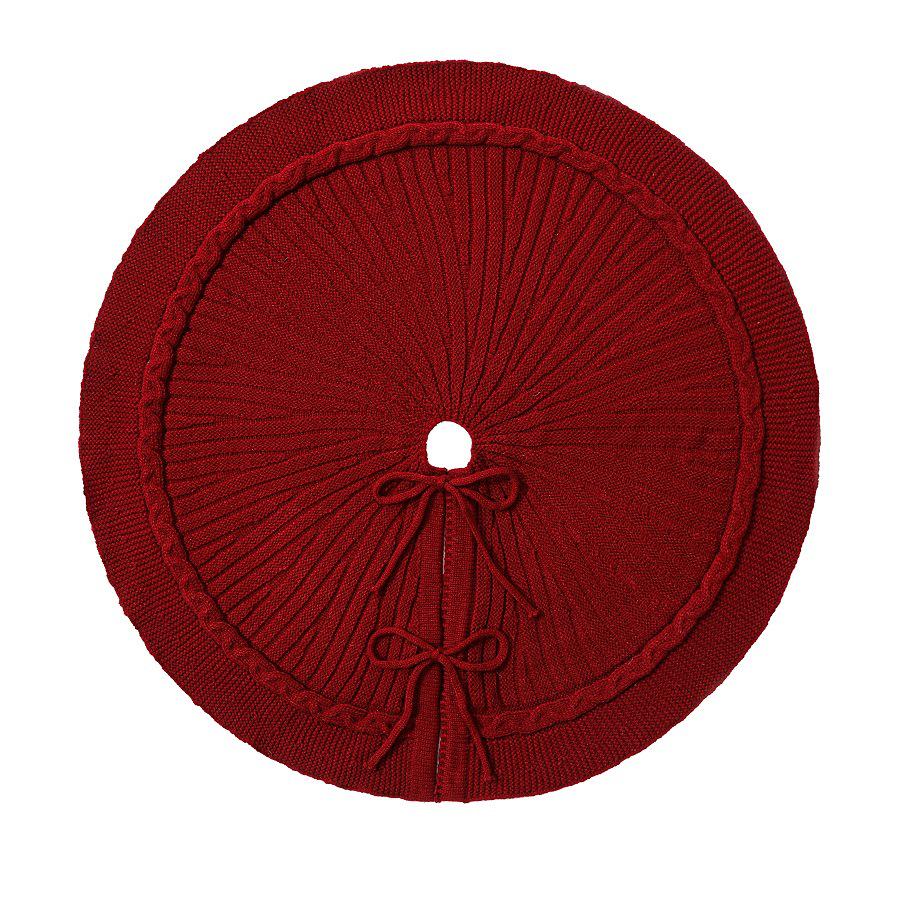 Festive Red Striped Knitted Christmas Tree Skirt with Wave Edge