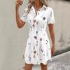 GMXIA Summer Short Sleeves Women's Elegant and Stylish Printed Shirt Dress