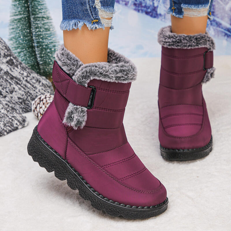 Retro Waterproof Fabric Snow Boots Women 2025 Winter Warm Short Plush Ankle Booties Casual Non Slip Hiking Sneakers Size 43
