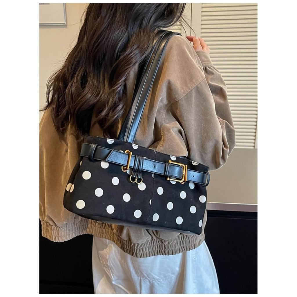 Xeie Thuk Tote Bag Women Velvet Polka Dot Underarm Handheld Daily Commute