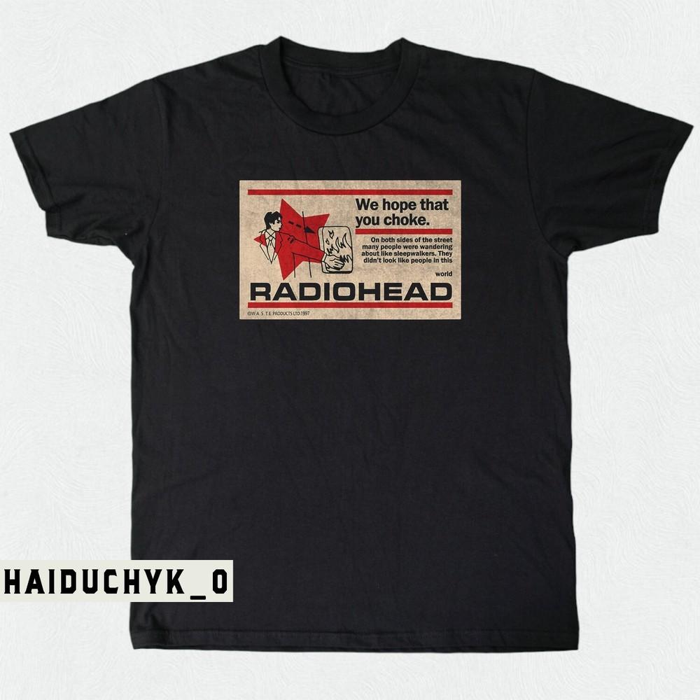 

Radiohead Надеемся, ты подавишься Унисекс Черная Футболка Размер S-5XL Унисекс Футболка S