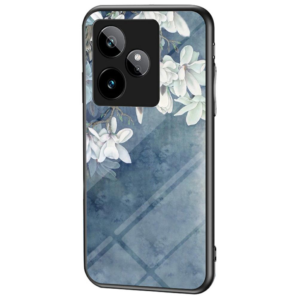 

For Realme GT 7 5G Case Floral Pattern TPU+Tempered Glass Protective Phone Cover Chinese Rose