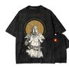 Retro Washed T Shirt Boho Crescent Moon Lunar Moth Flower Graphic Oversize T Shirt Casual Loose Streetwear Daily Wear