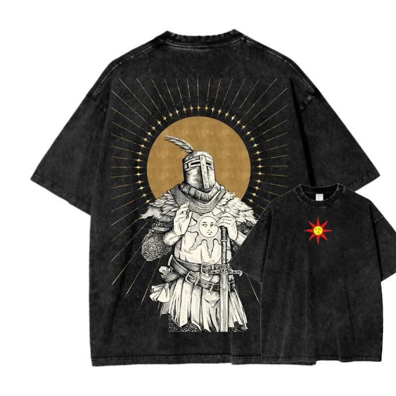 Retro Washed T Shirt Boho Crescent Moon Lunar Moth Flower Graphic Oversize T Shirt Casual Loose Streetwear Daily Wear