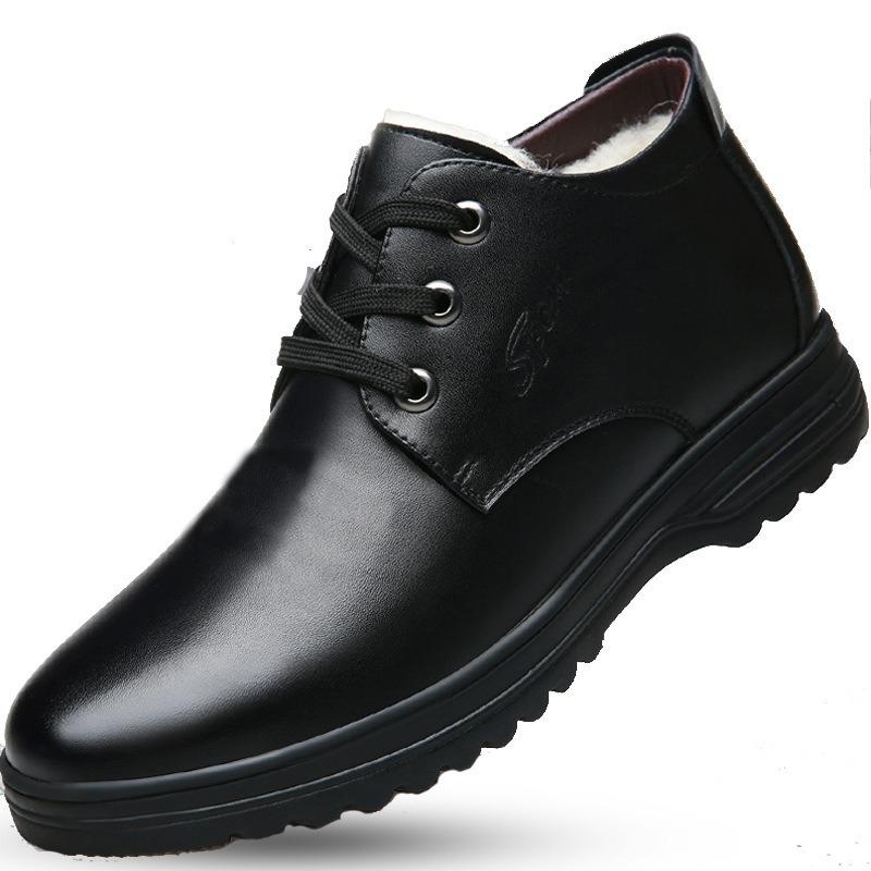 Winter Velvet Thickened Warm Shoes Men's Snow Boots Cotton Shoes British Casual Large Size Men's Business Leather Shoes