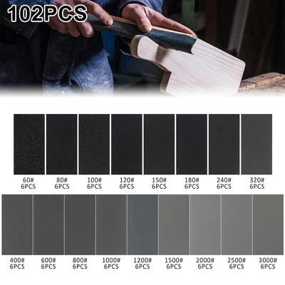 102 Pcs Wet and Dry Sandpaper 60 To 3000 Grit Classified Sandpaper for Car Sanding Wooden Furniture Finishing Sanding