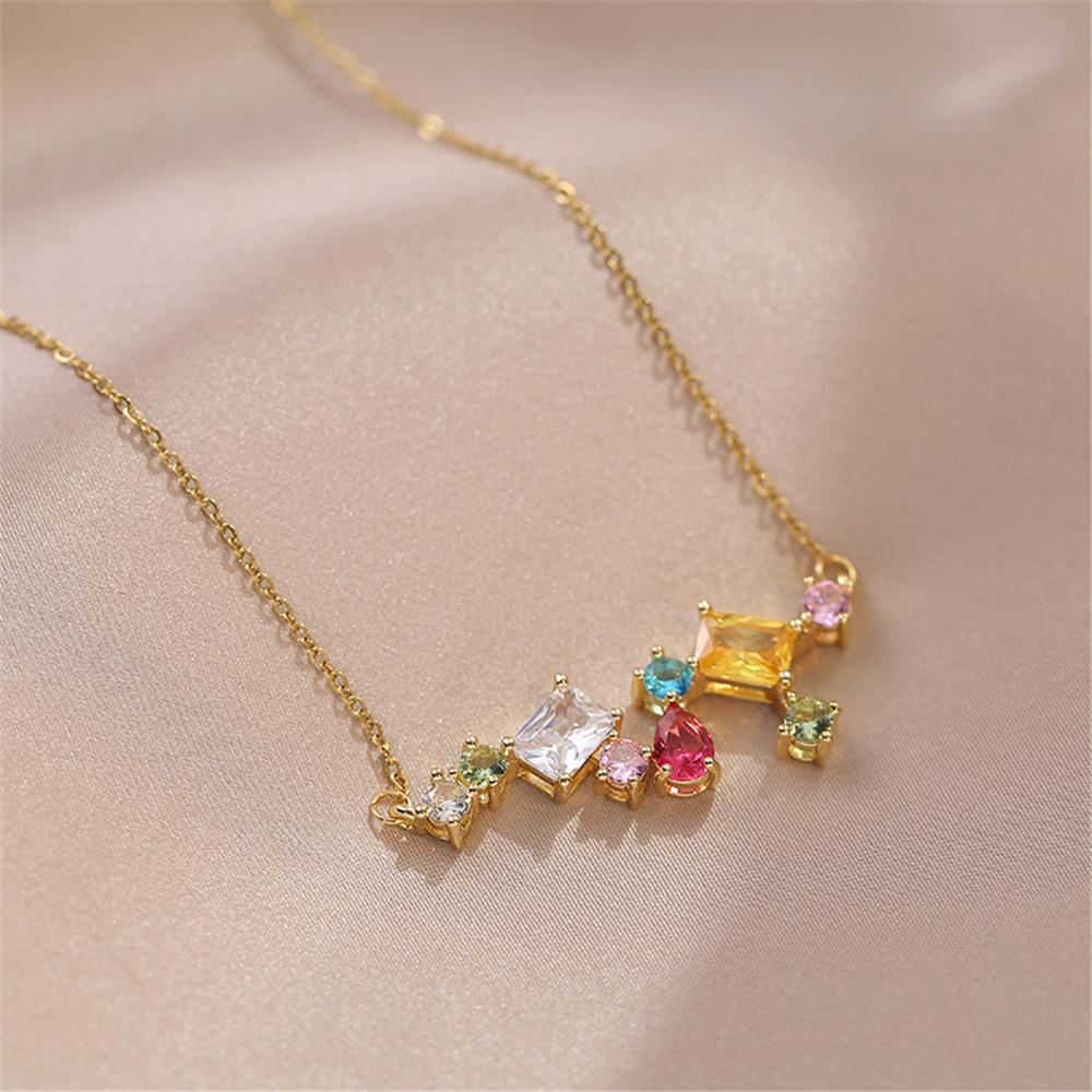 Роскошное Женское Кристальное Радужное Циркониевое Каменное Круглое Квадратное Подвесное Ожерелье Винтажное Золотое Цвет Свадебное Для Женщин