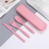 2pcs Pink Portable Tableware Wheat Straw Tableware Set Three Piece Set of Forks Spoons Knives Travel Tableware Camping Cutlery