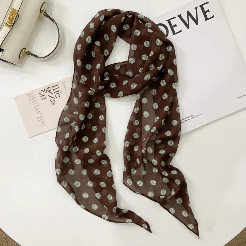 

2025 Brown Polka Dot Silk Scarf: Elegant Women s Accessory - Long, Stylish Neck and Hair Tie