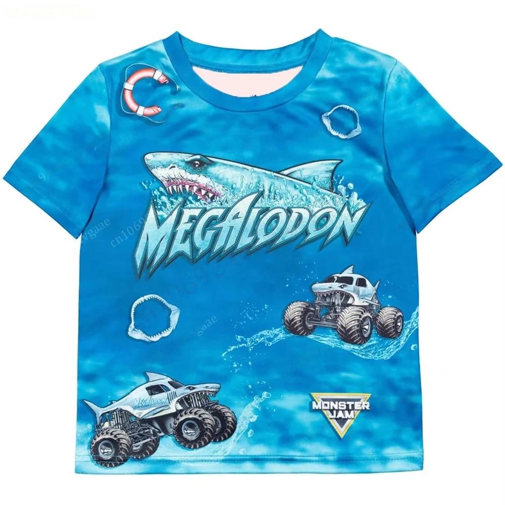 T-shirt Estiva da Uomo Moda Monster Truck Cartone Animato Stampa 3D T-shirt a Maniche Corte da Uomo Ampia Casual per Esterno Magliette Top da Uomo e Donna