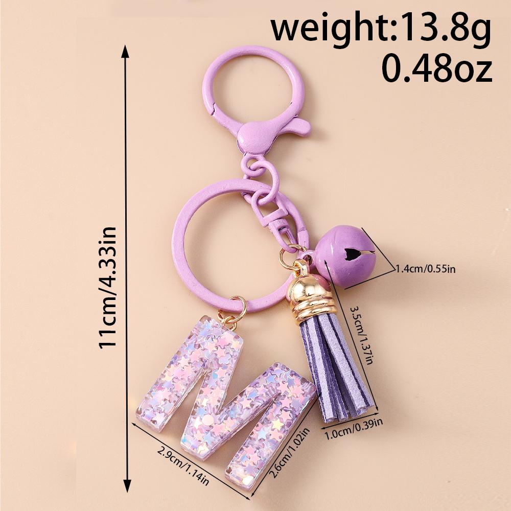 Fashion Purple Tassel Alphabet Keychain 26 Initials Letter Key Ring for Women Girls Handbag Pendants DIY Handmade Jewelry Gifts