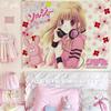 Kawaii Sugar Soldier Anime Girl Tapestry Pink Hoodie Rabbit Cartoon Wall Hanging Sweet Girls Bedroom Dorm Decor