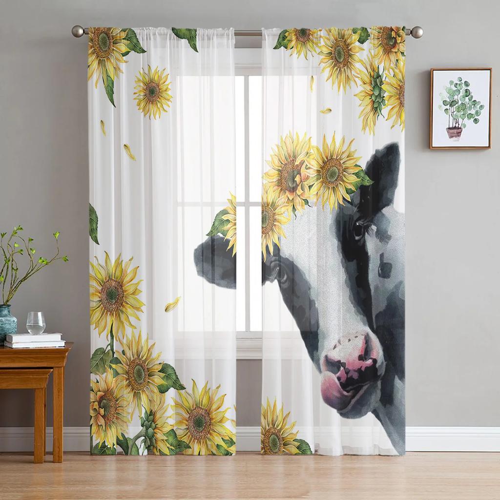 Summer Cactus Cow Skull Retro Chiffon Curtains Living Room Bedroom Home Decoration Window Voiles Tulle Curtain Sheer Made Of Polyester Area Decor