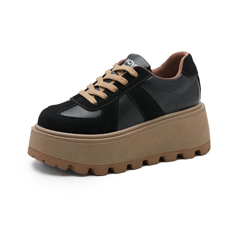 2025 autumn new velvet retro German training shoes women's muffin platform dad small inner height increase women's shoes 9238